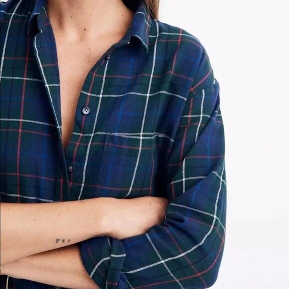 Madewell Womens Green & Navy Plaid Button-Up Flannel Ex-Boyfriend Shirt Size S - Picture 4 of 11